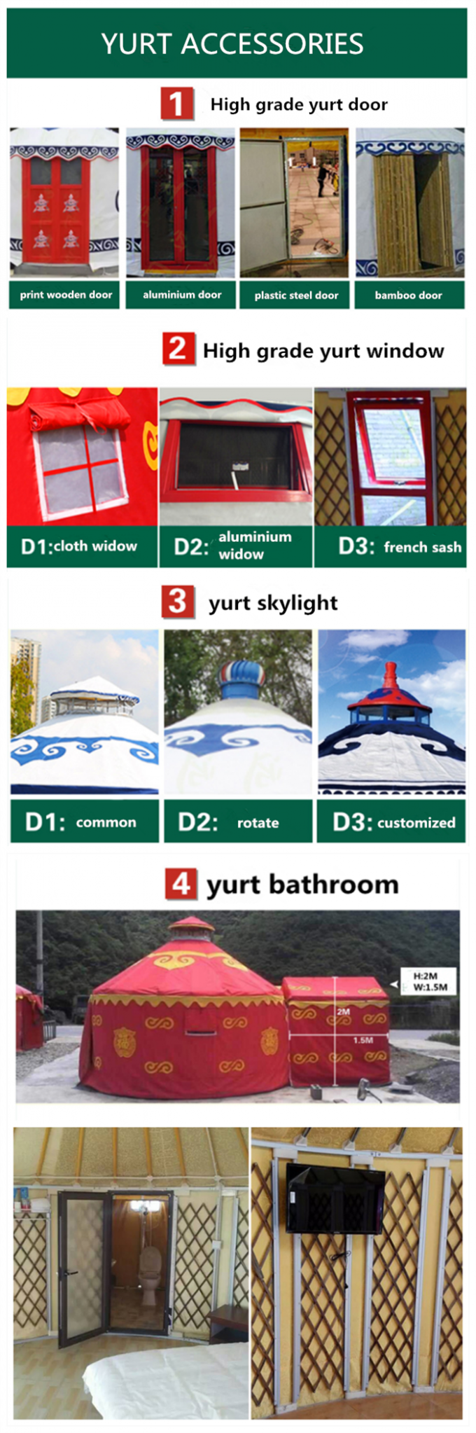 Anti- ultraviolettes Mongolian Yurt-Zelt mit Verdickungs-Akupunktur-Baumwolle